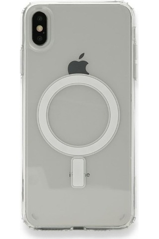 Apple Uyumlu iPhone Xs Max 6.5 Kılıf M-safe Şarj Özellikli Şeffaf Sert Pc Zore Embos Kapak Renksiz