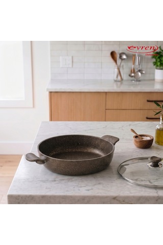 20 Cm Gold Stone Ezme Seri Granit Basık Tencere, Non-stick Pilav Karnıyarık Tencere 1,7 Lt Bakalit Kulplu 30 Cm