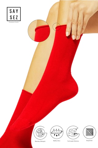 Bambu Kadın Lastiksiz Kırmızı Soket Dikişsiz Premium Çorap 3'lü Kırmızı