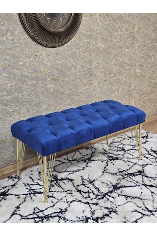 Zafir Gold Tel Ayaklı 90 Cm Puf Bench - Puf - Bench - Kasalı Oturak - Oturak - Yatak Ucu Puf Mavi
