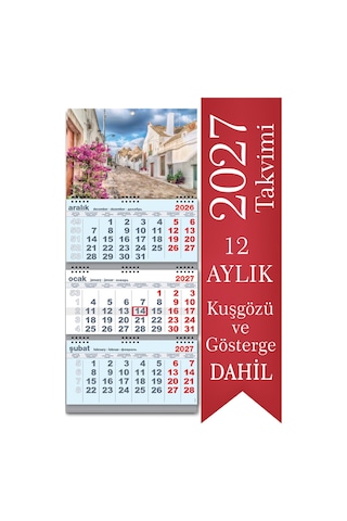 2027 Büyük Boy Gemici Takvimi Denizci Duvar Takvimi Mavi Renk Üç Parça Spiralli 33x77.5 CM