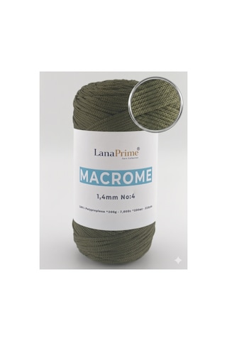 Lanaprime Makrome Örgü İpi 1,4mm 230mt Çanta İpi 200gr Polipropilen - Haki
