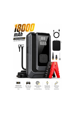 Suitu At-006 Akü Takviye Cihazı 18.000mah 4'ü 1 Arada Powerbank, Hava Kompresörü, Lcd Ekran, 150psı