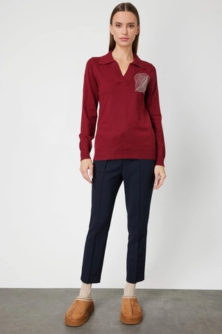 On Fashion Kadın Omuz Yaprak Zincirli Bordo Kazak 65334 Bordo
