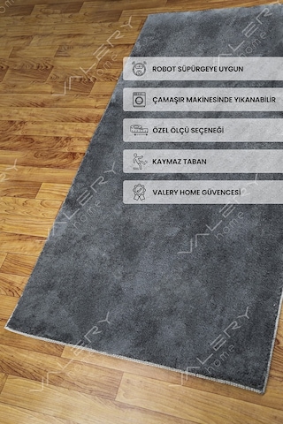 Comfort Puffy Overloklu Peluş Halı Yolluk Antrasit