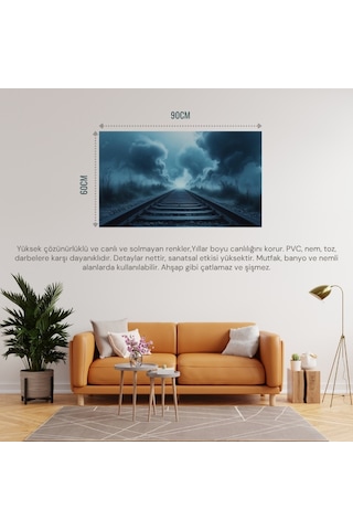 Doğa Ve Manzara Yatay Sis İçinde Kaybolan Demir Yolu Rayları Melankolik Ruh Hali 02 Çerçevesiz 90x60cm Pvc Tablo
