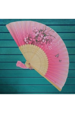 Beluga Yelpaze Bambu Kumaş Serinletici Vintage Pembe Şık Dekorasyon Püsküllü Japon Yelpaze 0297