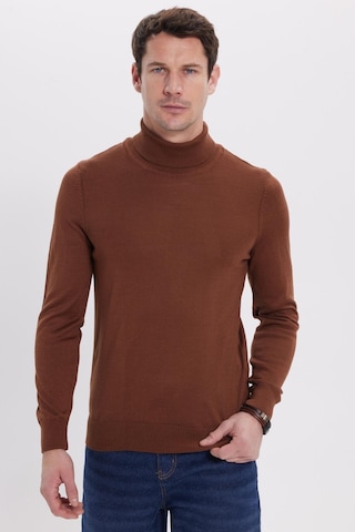 Tudors Slim Fit Tam Boğazlı Yaka Düz Yün Kahverengi Erkek Triko Kazak-39415 Kahverengi