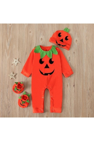 Cadılar Bayramı Balkabağı Cosplay Kostümleri Bebek Erkek Kız Romper + Bere + Çorap 3 Adet Kıyafetler Giysileri 0-24 Ay İçin Çok Renkli