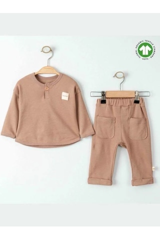 Bebek Organik Eşofman Takım-15483 Kahverengi