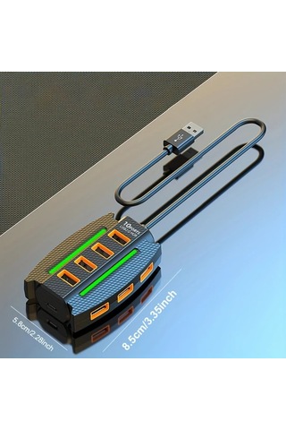 Xuweiwei Siyah Renkli Ortam Aydınlatmalı 10 Portlu Usb Hub Tak Calistir Dizustu Bilgisayar Fare Klavye Yazici Projektor Fan Icin Ideal