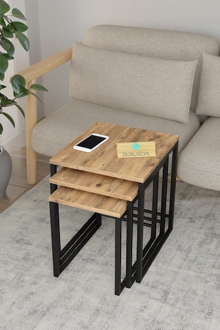 Dr6042 Metal Üçlü Zigon Sehpa Çok Renkli
