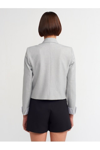 Dilvin Kontrast Manşetli Blazer Ceket Gri