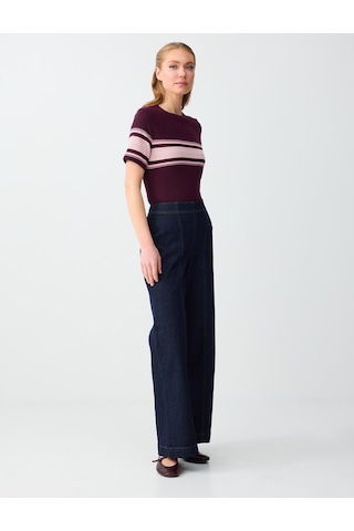 Jimmy Key Koyu İndigo Mavi Yüksek Bel Normal Paça Pamuklu Uzun Denim Pantolon 6sw185615452