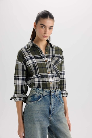 DeFacto Kareli Flanel Uzun Kollu Oduncu Gömlek R3725AZ24WNKH117 Haki