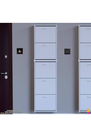Modilayn Verve Asma Kapı Önü 52x194x26 Cm Lik 3 Düşer Kapak 10 Göz Bölmeli Ayakkabılık Beyaz
