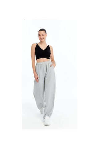 Genius Store Kadın Pantolon Keten Karışımlı Beli Lastikli Kırışmaz Kumaş Pantolon Keten-pantolon Gri