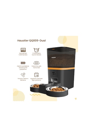 Haustier Hst-qq009 Dual Siyah Akıllı Mama Kabı, Hst-wf009l-w Kedi Su Sebili 2 Li Set Haustier Türkiye Garantili