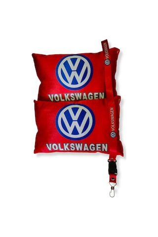 Volkswagen Dijital Baskılı Kırmızı Araç Seyahat Boyun Yastık 2'li Set Volkswagen Oto Ayna Askısı Kırmızı