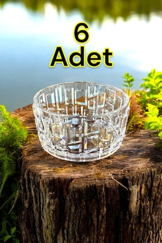 Kırılmaz Çerezlik 180 Ml Şık Kase Sunumluk Kristal Kesim Özel Üretim 6 Adet Şeffaf