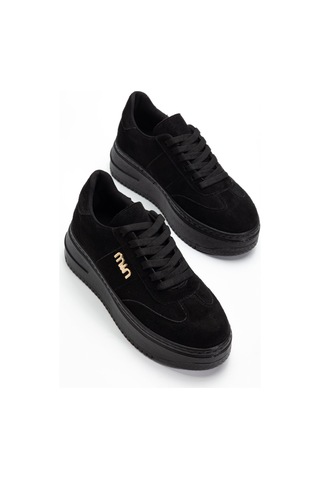 Bahrina Kadın Beyaz Cilt Kalın Taban Tokalı Sneaker Siyah