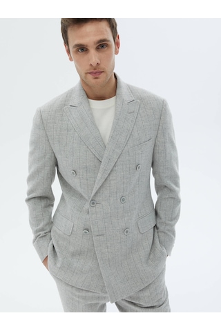 Kip Açık Gri Çizgili Modern Fit Yün Karışımlı Takım Elbise Çok Renkli