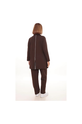 Lady Majestic Büyük Beden Hırka Sweatshirt & Pantolon İkili Takım Kadın Kahverengi
