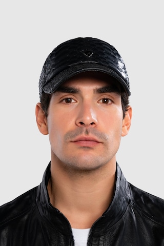 Tamer Tanca Erkek Hakiki Deri Siyah Yılan Baskı Şapka 524 Yln Sapka Sk20-21 Syh Yln Baskı Siyah