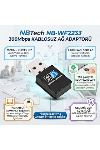 Nbtech Nb-wf2233 Usb 2.0 300mbps 2.4ghz Kablosuz Ağ Adaptörü Wi-fi Alıcı