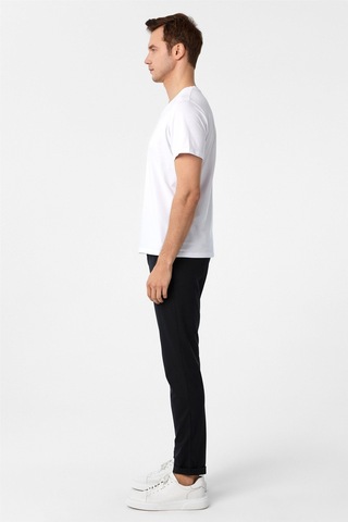 Süvari Beyaz Slim Fit Düz V Yaka Tişört Beyaz
