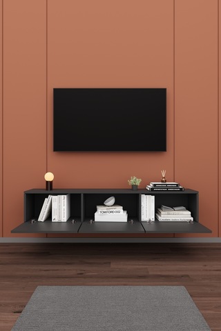 Asra Trend Tv Ünitesi Tv Sehpası T-27 %100 MDF Duvara Monte Askılı Ünite Antrasit