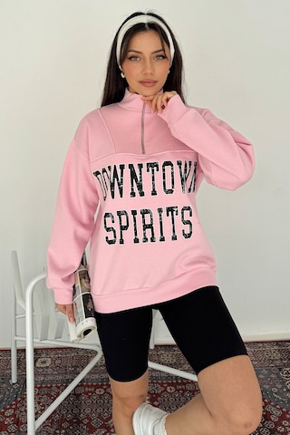 Noa & Noa Kadın Fermuarlı Baskılı Sweatshirt Downtown Energy Pembe