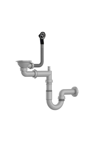 Çelik Evye Sifon Modeli 1 Göz Paslanmaz Eviye Sifon Takımı Gri