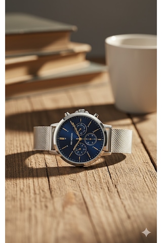 For Motion Erkek Kol Saati Gümüş Renk, Mavi Kadran - Fm.13507fh.01, 2 Yıl Garantili Gümüş