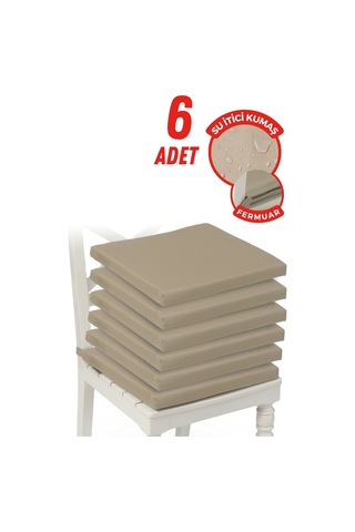 4'lı Sandalye Minderi Su İtici Kumaş 40x40 Cm Sünger Sandalye Minderi Bağcıklı Bej