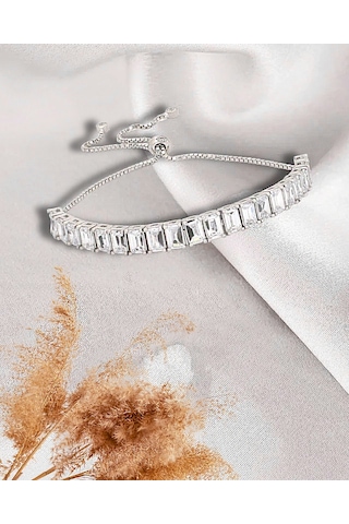 Brezza Lusso Jewelry Sıralı Baget Pırlanta Işıltılı Kadın Gümüş Bileklik