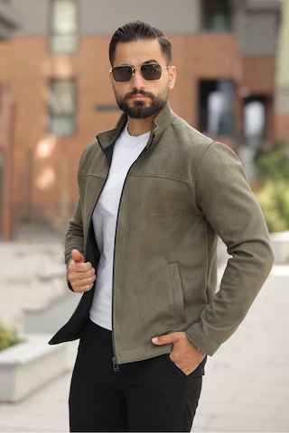 Basic Baharlık Süet Ceket - Sade Ve Şık Stil Haki Süet