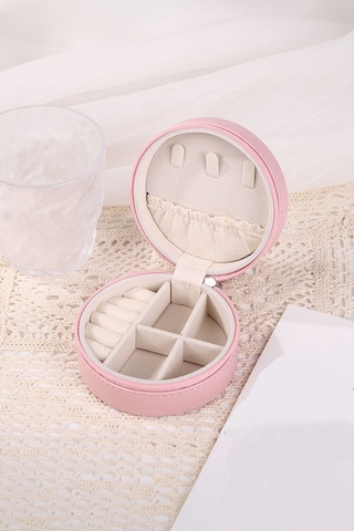 Chavin Pembe Deri Seyahat Yüzük Küpe Kolye Takı Kutusu St1-68pm Pembe