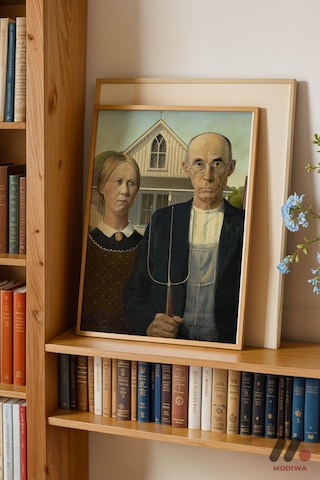 Grant Wood American Gothic, Ahşap Çerçeveli Duvar Tablosu - Sanatsever Hediyesi