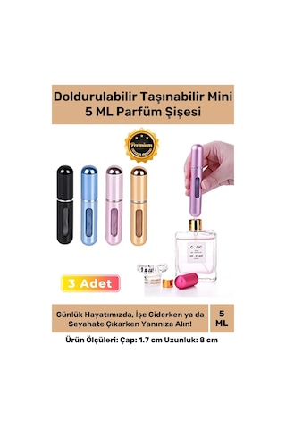 Özel Parfüm Şişesinden Doldurulabilir Taşınabilir Çanta İçi Mini Cep Parfüm Şişesi 5 Ml X 3 Adet