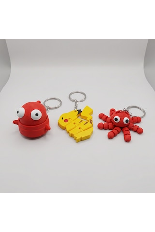 3 Lü Hareketli Stres Anahtarlık Ve Çanta Süsü Seti Oynar Eklemli Antistres Aksesuar Repo-pikachu-ahtapot
