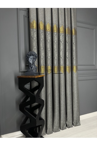 Fon Perde Pano Fonluk Nilo Desen - Gri-gold Çok Renkli