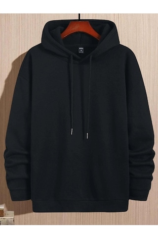 Unisex Siyah Essential Baskılı Kapüşonlu Oversize Sweatshirt Hoodie Siyah