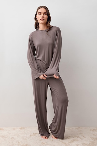 Uzun Kollu Oversize Basic Likralı Viskoz Alt Üst Takım 20210 Vizon