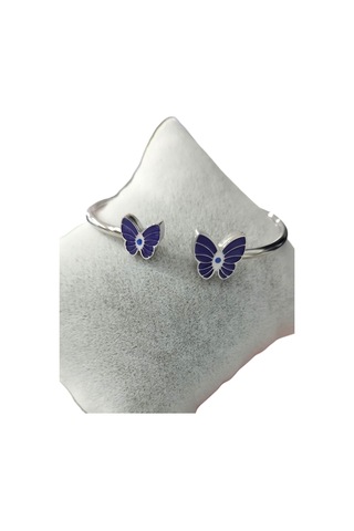 Çelik Mor Kelebek Detaylı Gümüş Renkli Kararmaz Kadın Bilezik Bileklik Çelik