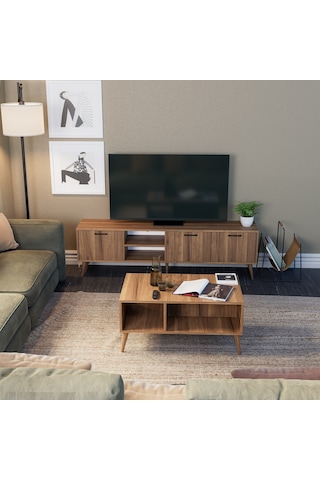 Mezza Set 1583-2072 Exxen 180 Cm (AHŞAP AYAKLI) Tv Ünitesi -Orta Sehpa Seti Ürgüp Rengi