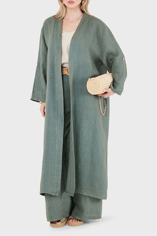 Via Dante% 100 Keten Dantel Ve Brode İşleme Detaylı Kimono Bayan Kimono 7183543 Haki