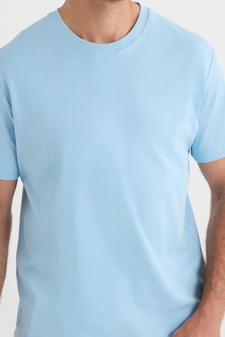 Tudors Unisex Relax Fit Rahat Kesim %100 Pamuk Yumuşak Dokulu Hafif Kalın Mavi Bisiklet Yaka Tişört-34938 Mavi