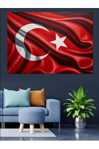 Ahşap Tablo Türk Bayrağı Ve Ay Yıldız Dalgalanışı