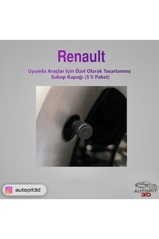 Renault Araçlar İçin Özel Olarak Tasarlanmış Lastik Subap Kapağı 5'li Paket